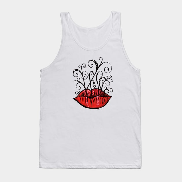 Weird lips and swirls ink drawing Tank Top by Boriana Giormova